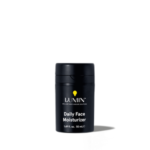 Lumin daily face moisturizer for men in black 50ml bottle, hydrating skincare solution for men’s skin care.