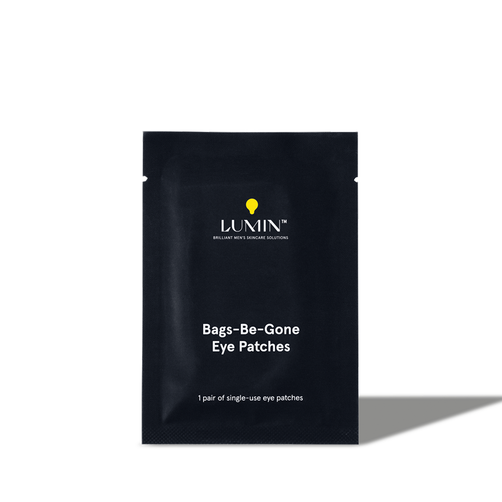 Lumin Bags-Be-Gone single-use men's eye patches for under eye puffiness and dark circles skincare.