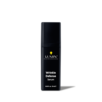 Lumin Wrinkle Defense Serum for men, anti-aging skincare, 0.50 fl. oz. bottle, moisturizing facial treatment.